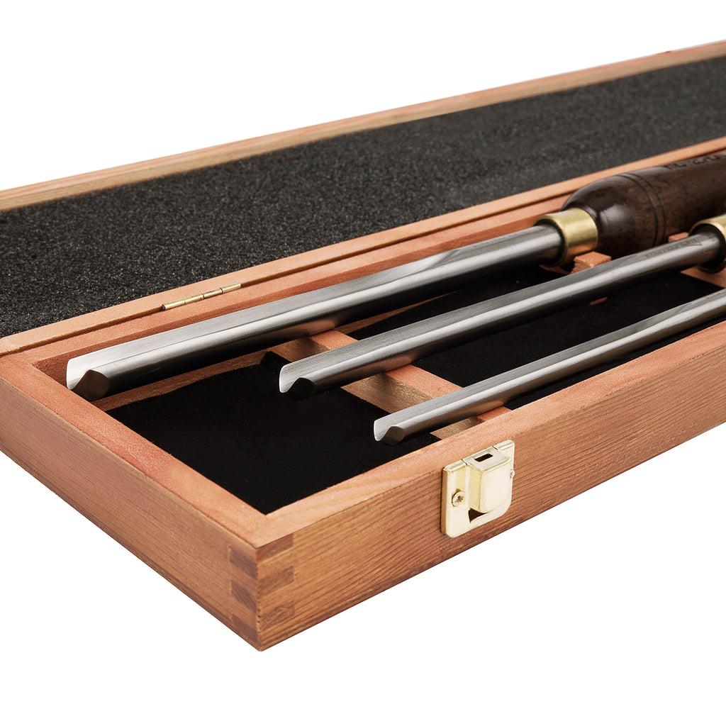 IMOTECHOM 3-Pieces HSS Bowl Gough Lathe Chisel Set Wood Turning Tools with Wooden Box, 1/4-Inches, 3/8-Inches and 1/2-Inches