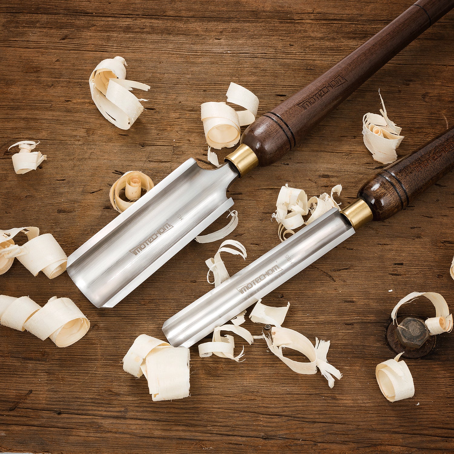 IMOTECHOM 2-Pieces HSS Roughing Gouge Lathe Chisel Set Wood Turning Tools with Wooden Box, 1-Inches and 2-Inches