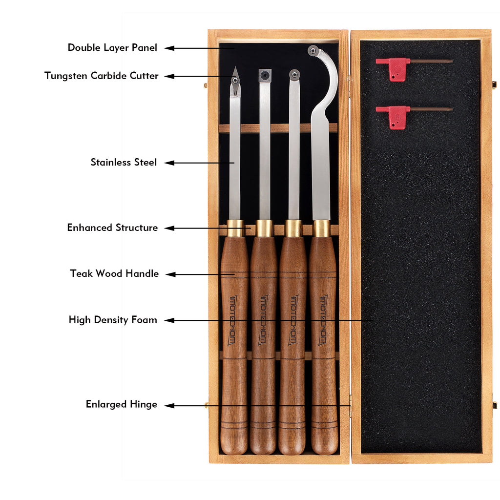 IMOTECHOM 4-Pieces Carbide Tipped Woodturning Tools Lathe Chisel Set with Stainless Steel Blade, Wooden Box