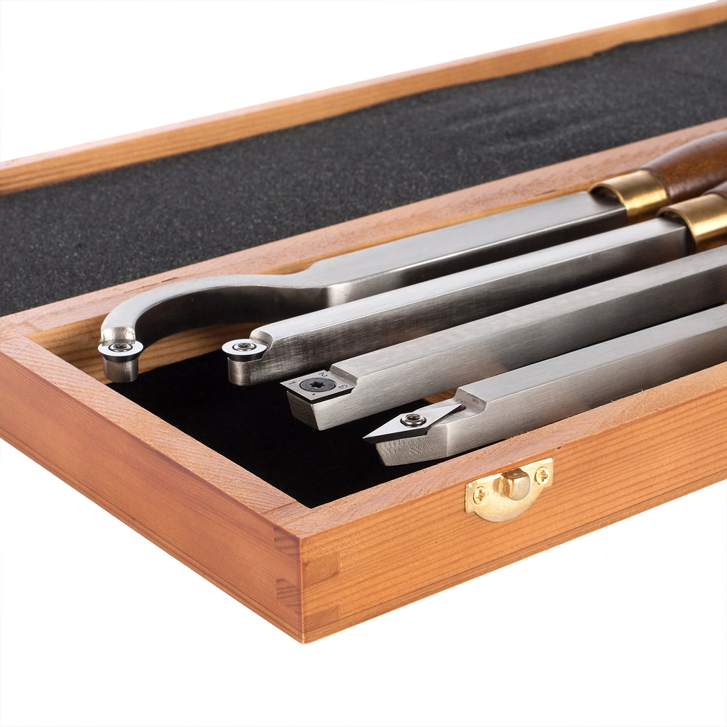 IMOTECHOM 4-Pieces Carbide Tipped Woodturning Tools Lathe Chisel Set with Stainless Steel Blade, Wooden Box