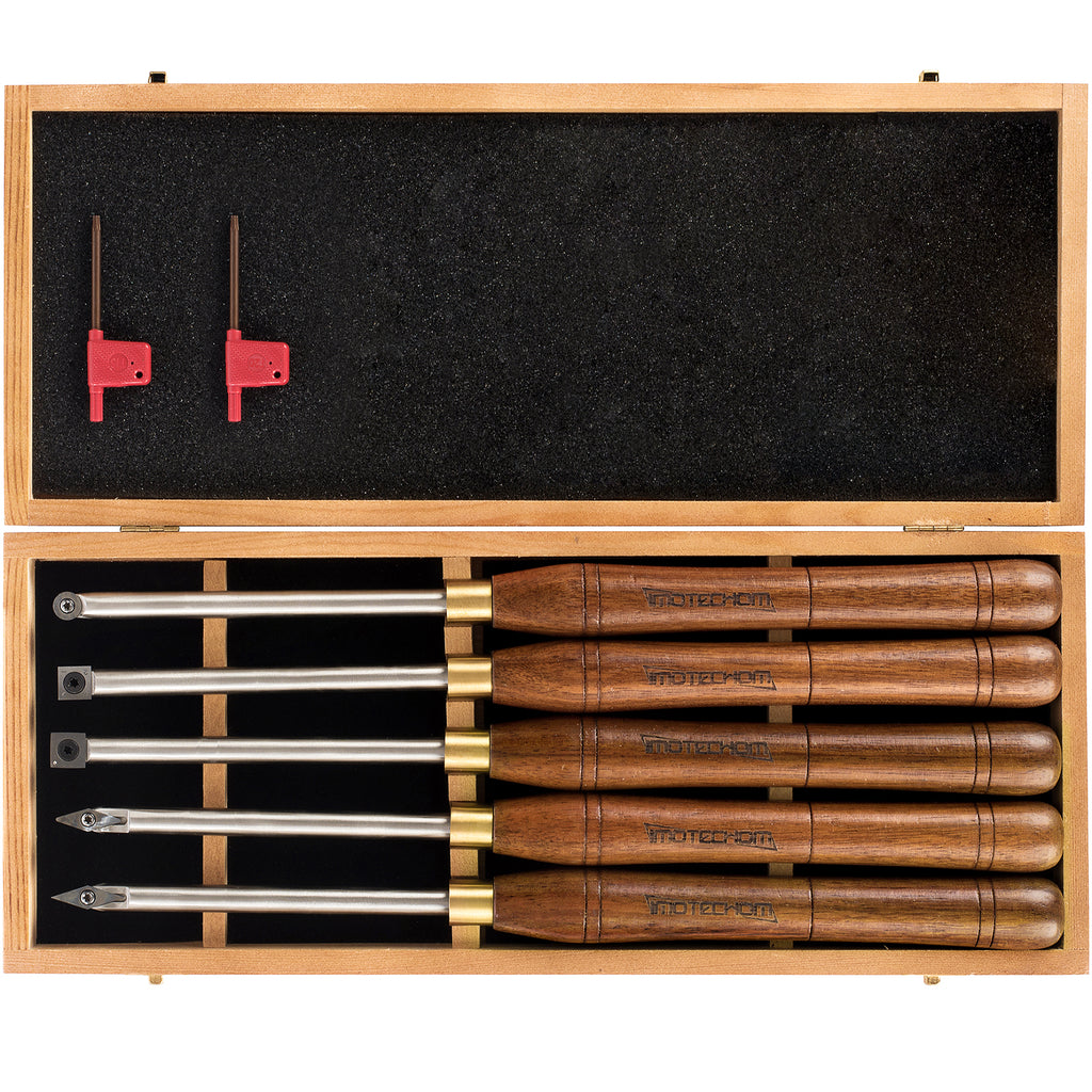 IMOTECHOM 5-Pieces Carbide Tipped Woodturning Tools Lathe Chisel Set with Stainless Steel Blade, Wooden Box