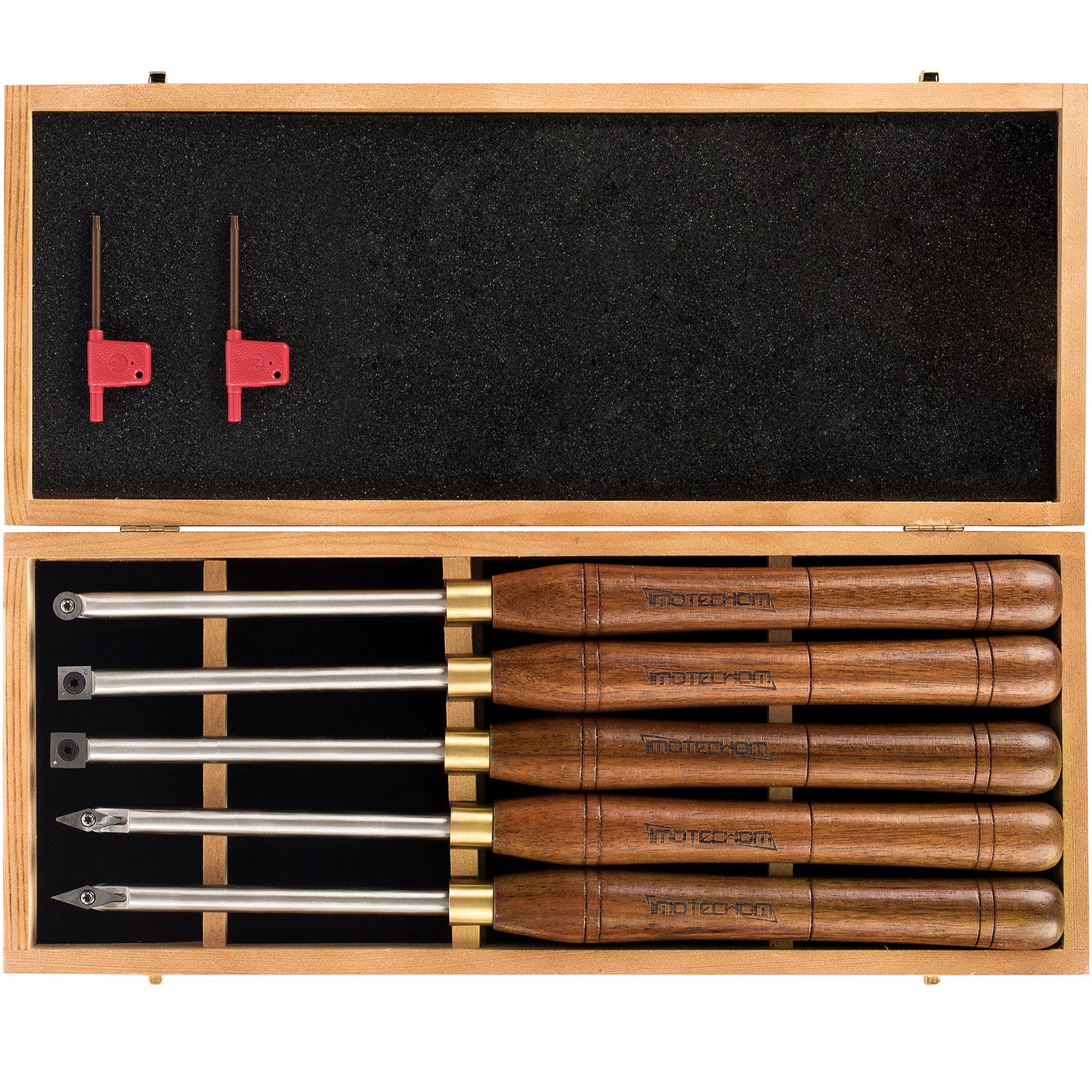 IMOTECHOM 5-Pieces Carbide Tipped Woodturning Tools Lathe Chisel Set with Stainless Steel Blade, Wooden Box