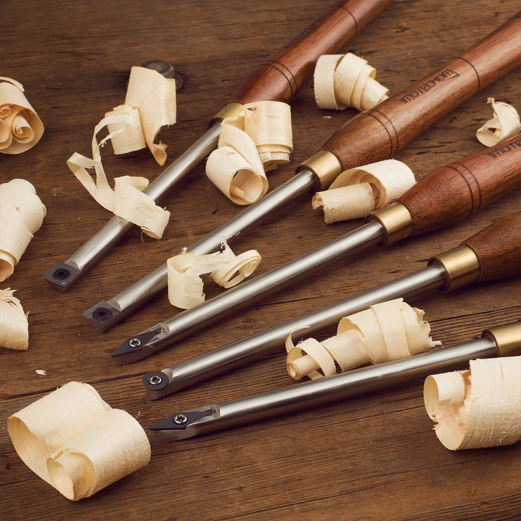 IMOTECHOM 5-Pieces Carbide Tipped Woodturning Tools Lathe Chisel Set with Stainless Steel Blade, Wooden Box