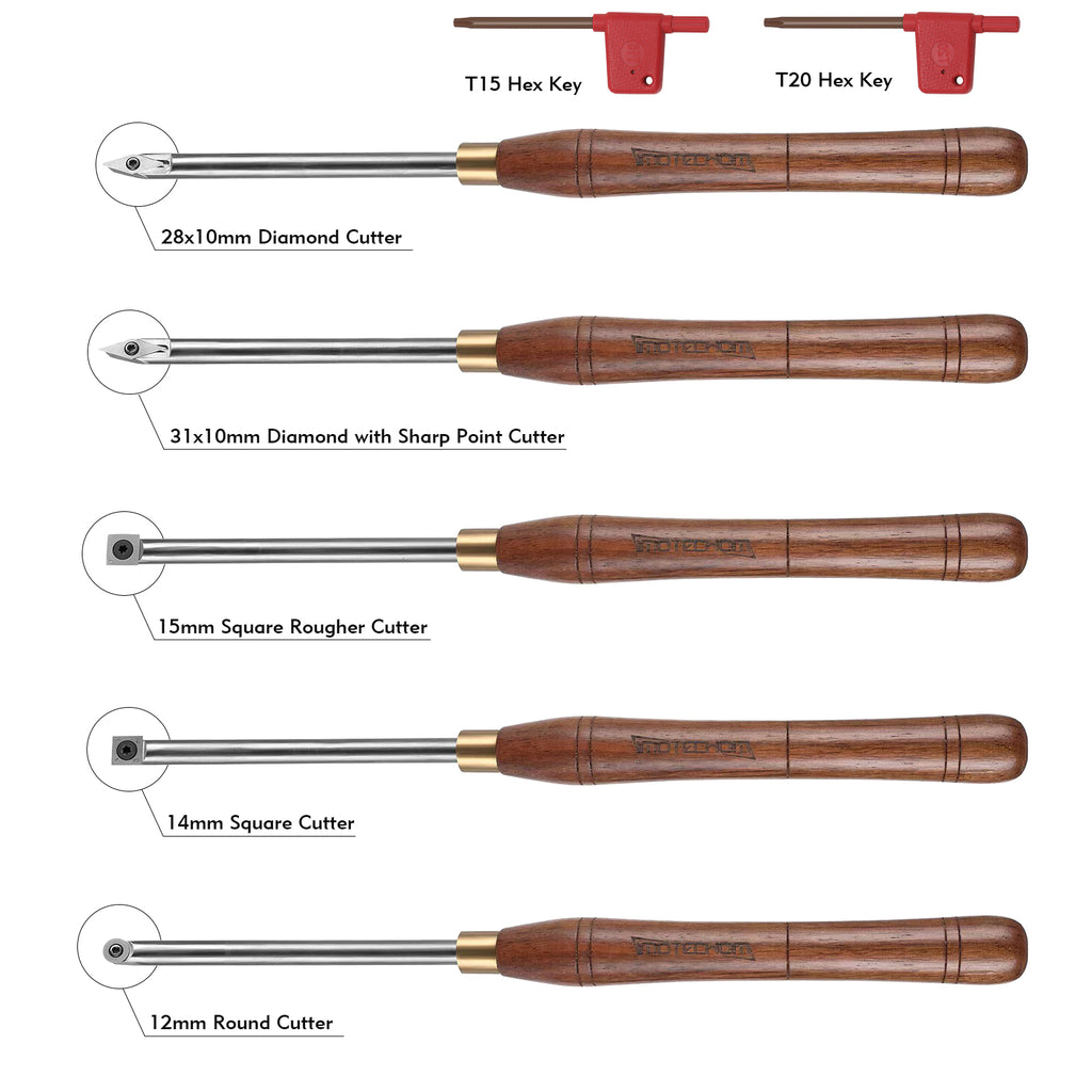 IMOTECHOM 5-Pieces Carbide Tipped Woodturning Tools Lathe Chisel Set with Stainless Steel Blade, Wooden Box