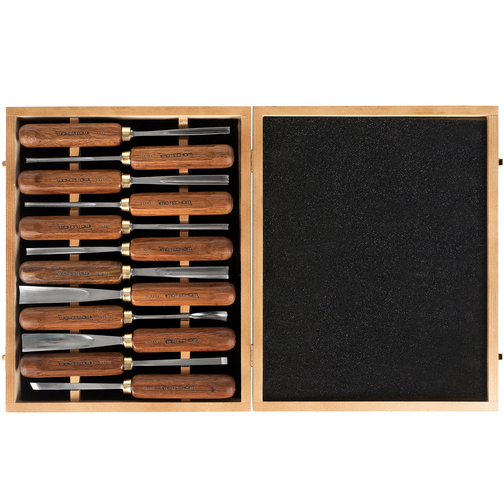 IMOTECHOM 12-Pieces Woodworking Wood Carving Tools Chisel Set with Wooden Box, Razor Sharp CR-V 60 Steel Blades