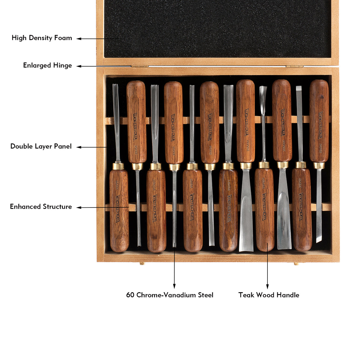 IMOTECHOM 12-Pieces Woodworking Wood Carving Tools Chisel Set with Woo