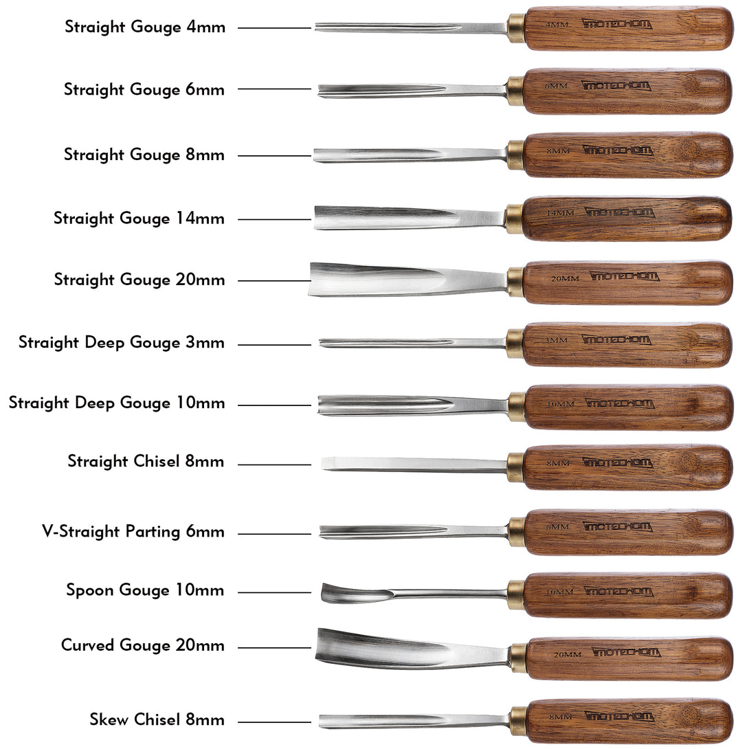 IMOTECHOM 12-Pieces Woodworking Wood Carving Tools Chisel Set with Woo