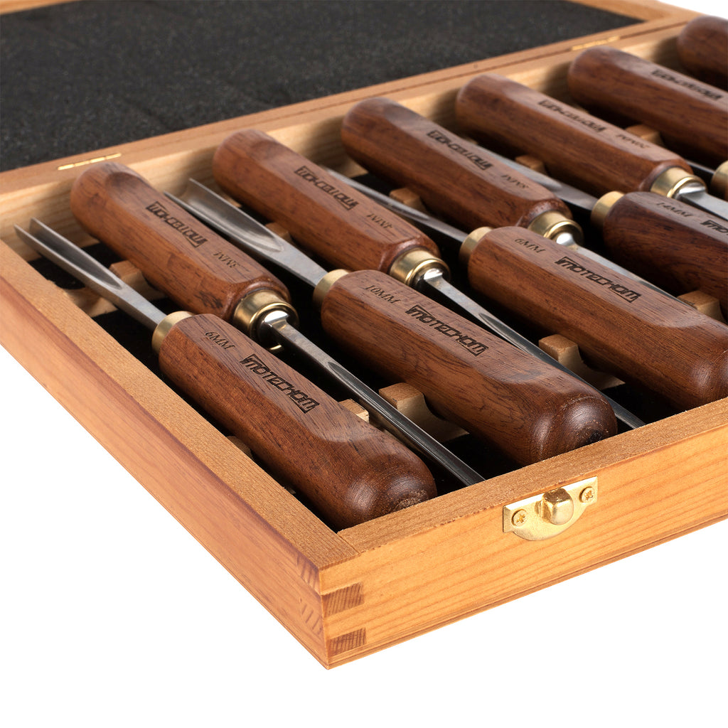 IMOTECHOM 12-Pieces Woodworking Wood Carving Tools Chisel Set with Wooden Box, Razor Sharp CR-V 60 Steel Blades