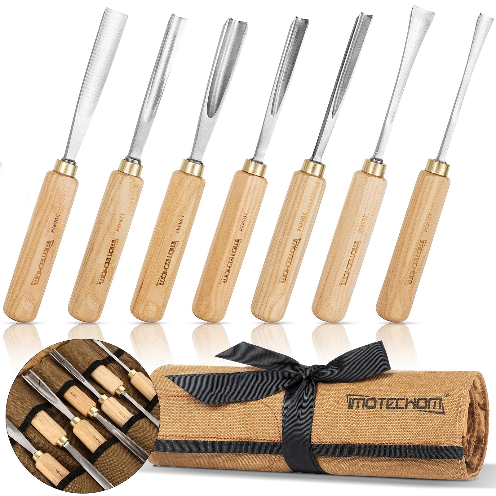 IMOTECHOM 7-Pieces Woodworking Wood Carving Tools Chisel Set with Canvas Bag, Gouges and Carving Chisel Set, Razor Sharp CR-V 60 Steel Blades