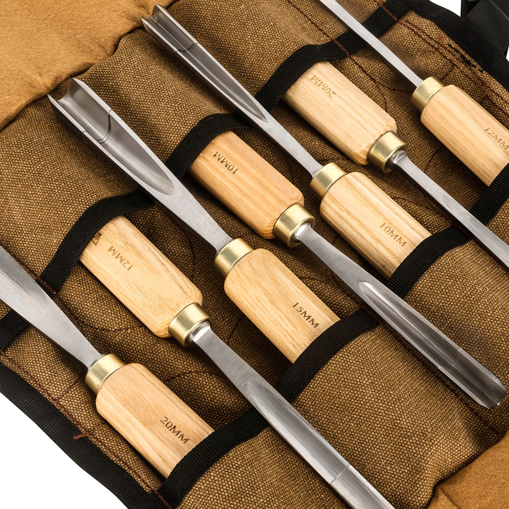 IMOTECHOM 7-Pieces Woodworking Wood Carving Tools Chisel Set with Canvas Bag, Gouges and Carving Chisel Set, Razor Sharp CR-V 60 Steel Blades