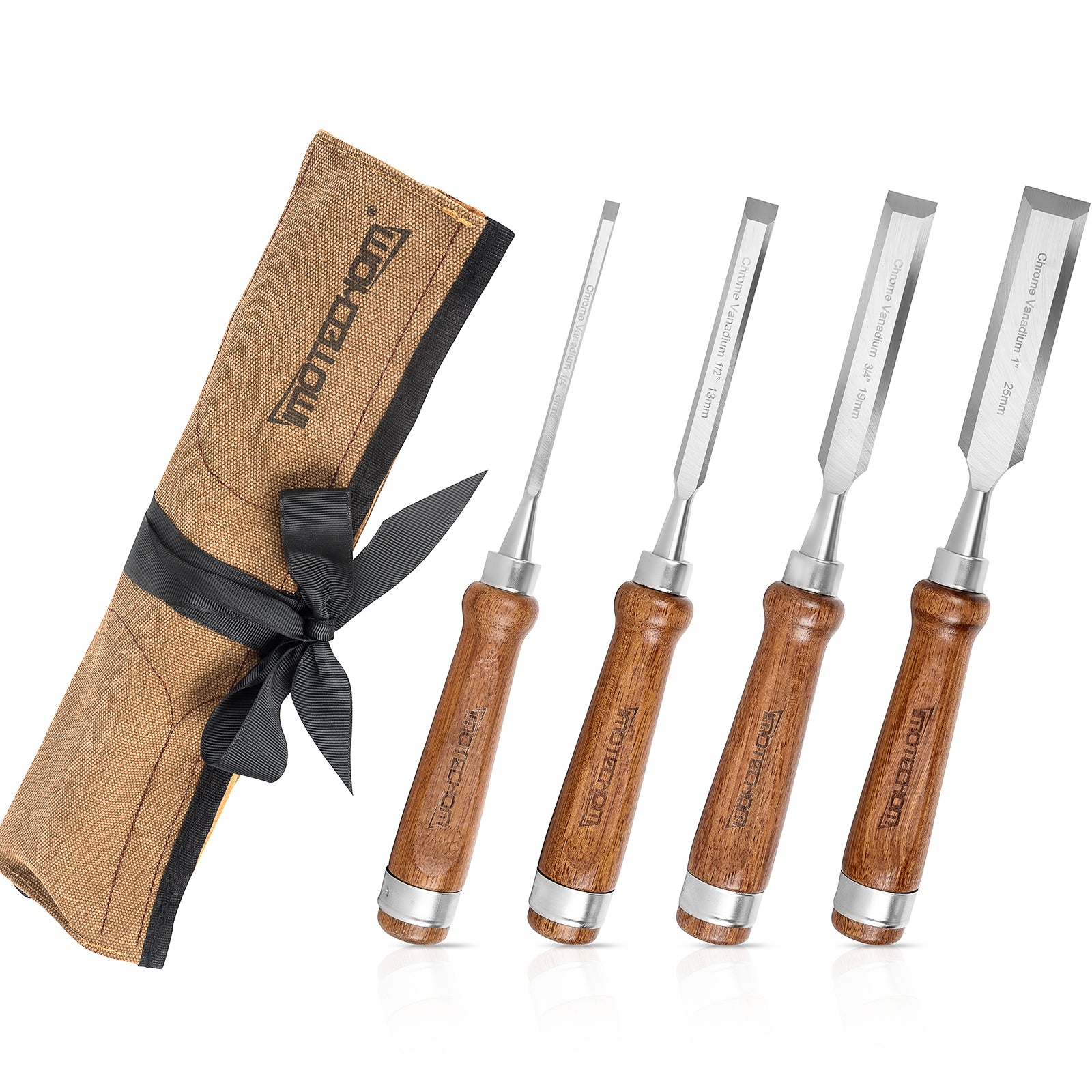 IMOTECHOM 4-Pieces Woodworking Wood Chisel Set with Canvas Bag, Razor Sharp CR-V 60 Steel Blades