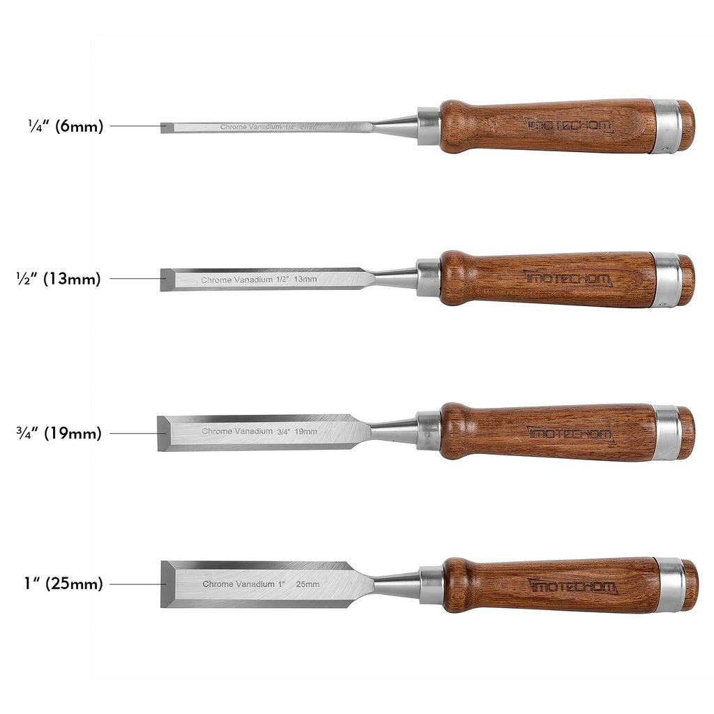 IMOTECHOM 4-Pieces Woodworking Wood Chisel Set with Canvas Bag, Razor Sharp CR-V 60 Steel Blades