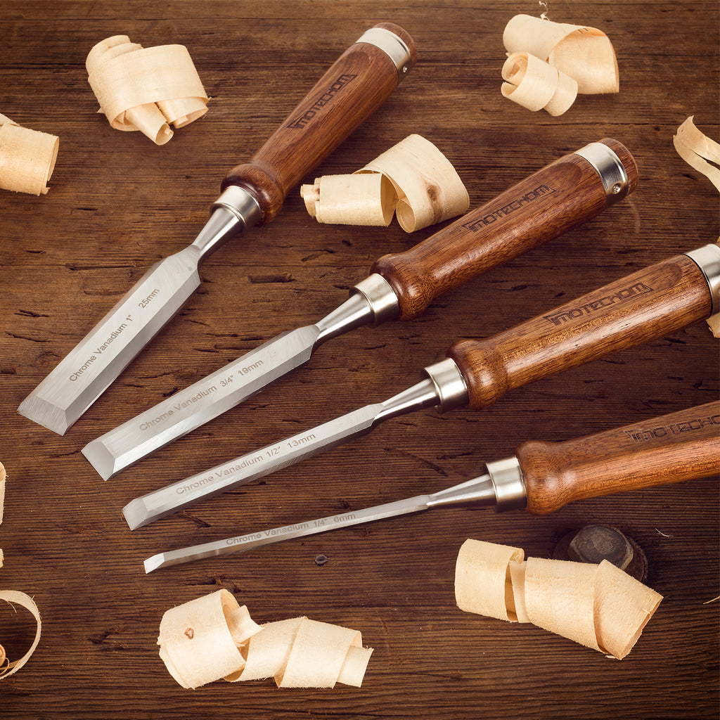 IMOTECHOM 4-Pieces Woodworking Wood Chisel Set with Canvas Bag, Razor Sharp CR-V 60 Steel Blades