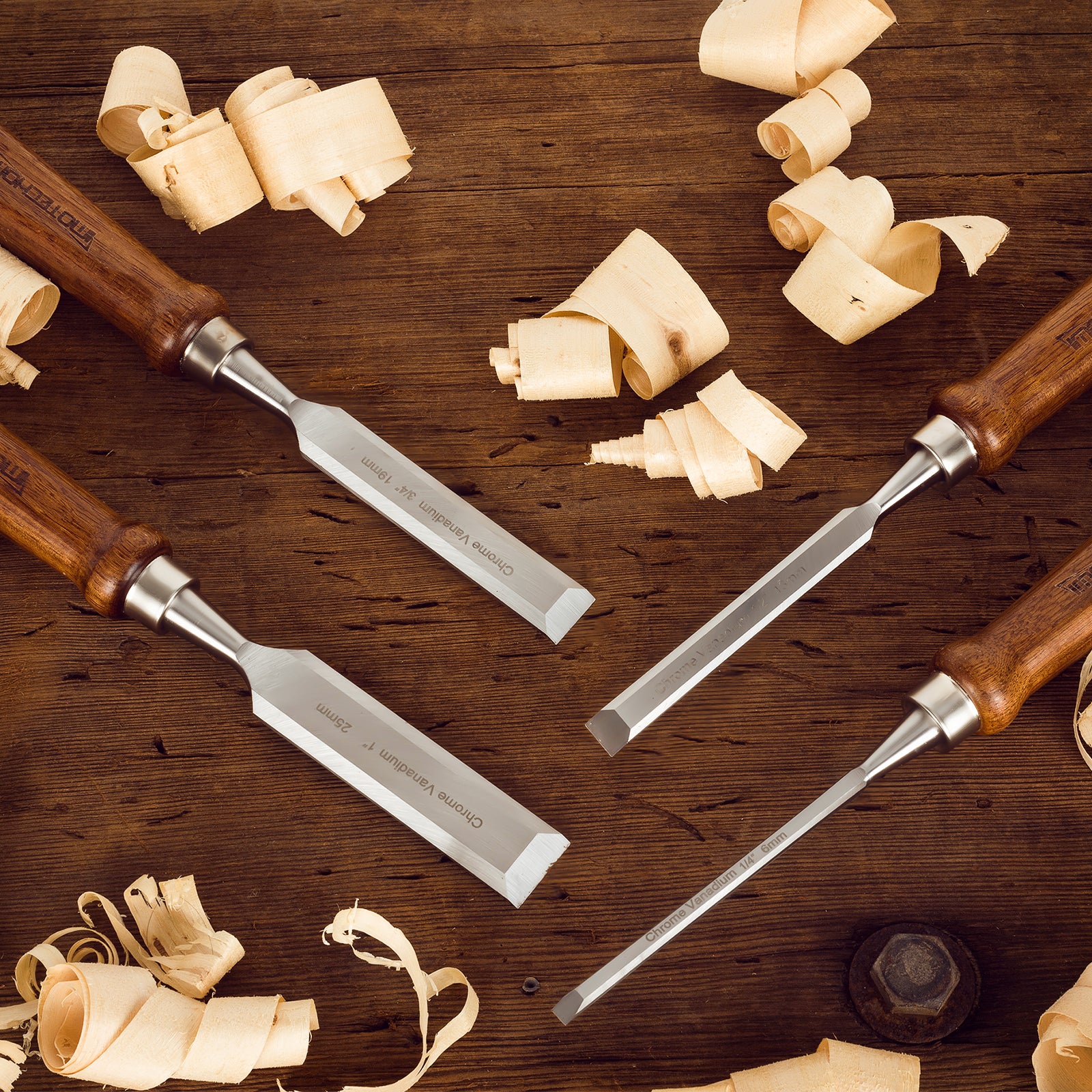 IMOTECHOM 4-Pieces Woodworking Wood Chisel Set with Canvas Bag, Razor Sharp CR-V 60 Steel Blades