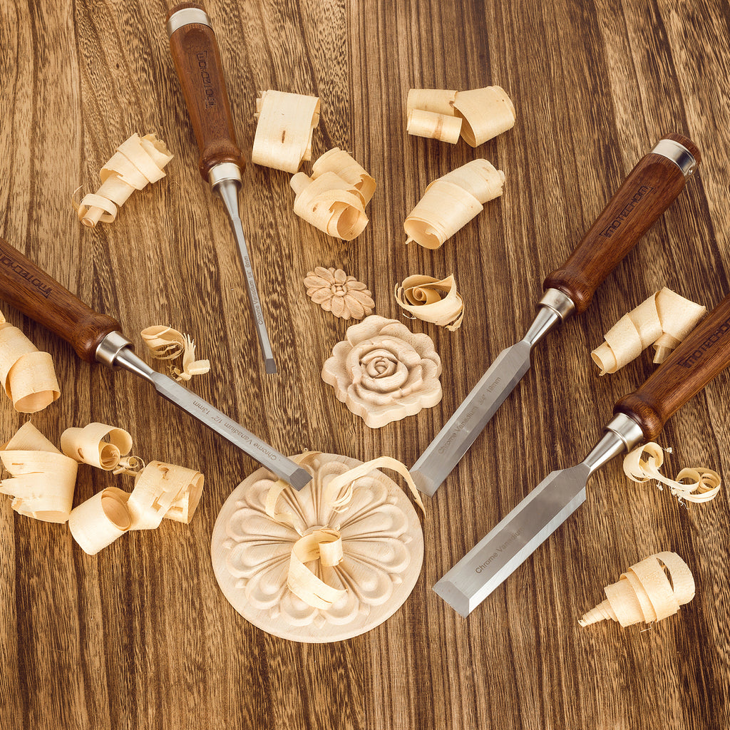 IMOTECHOM 4-Pieces Woodworking Wood Chisel Set with Canvas Bag, Razor Sharp CR-V 60 Steel Blades